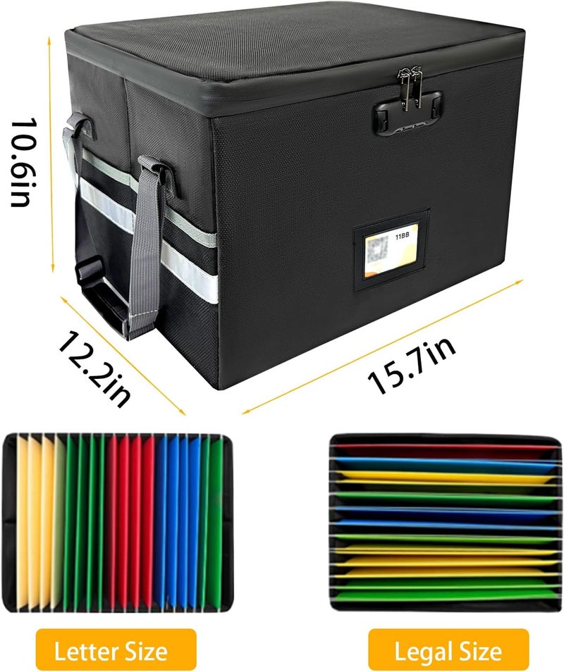 TIDY TECH Large Next of Kin Box Organizer with Smart Labels, Fireproof Foldable File Organizer with Combination Lock, 10 Hanging Files and 20 Category Labels for Label Documents(15.7"L×12.2"W×10.6"H) - Image 2